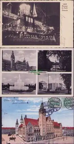 165541 3 AK Chemnitz Schloß Miramar 1938 Markt Partie am Schloßteich Brunnen