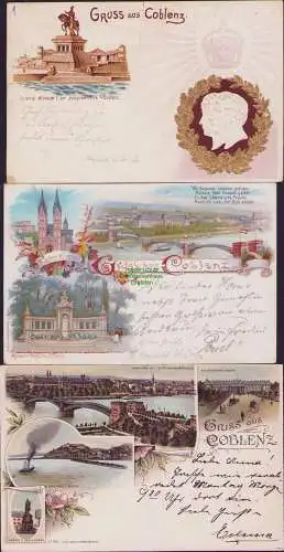 165193 3 Ansichtskarte Coblenz Koblenz Denkmal Wilhelm 1. am deutschen Eck 1899 Einladung