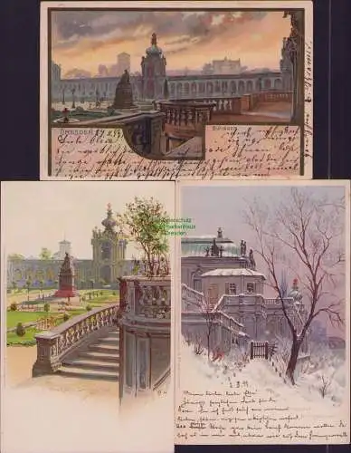 165174 3 Ansichtskarte Dresden Litho Zwinger 1900 ZWINGERWALL Zwingerhof