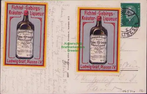 165410 Ansichtskarte Dresden Schloß Turm 1930 2x Vignette Fichtel-Gebirgs-Kräuter-Liqueur