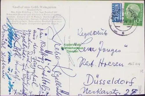 165114 Ansichtskarte Gasthof zum Gräff. Weingarten Bendorf-Sayn 1954 Bes. Fritz Böckling