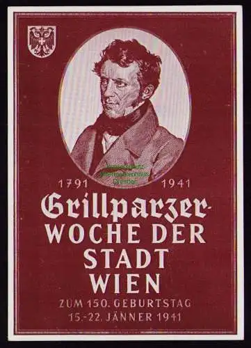 162010 Ansichtskarte Wien Künstlerkarte Grillparzer Woche 1941 mit 5x SST Sonderstempel