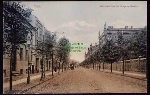 162029 Ansichtskarte Tilsit 1906 Sowetsk Kaliningrad Bahnhofstrasse mit Dragoner Kaserne