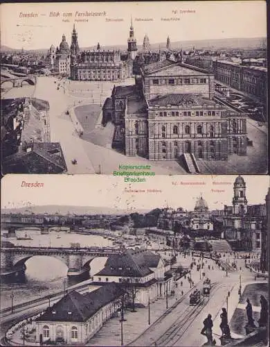 165018 2 AK Dresden Blick vom Fernheizwerk 1913 Kath. Hofkirche Schlossturm Oper