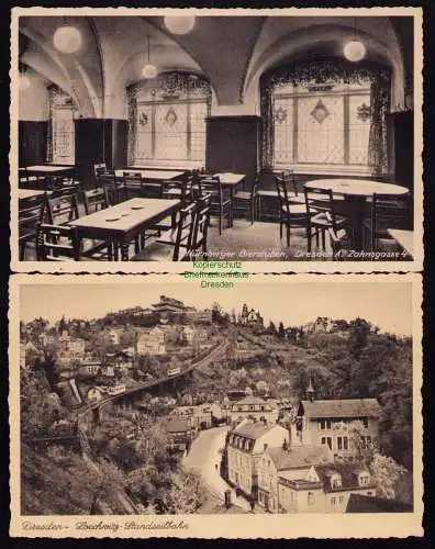 162023 Ansichtskarte Dresden 1943 Nürnberger Bierstuben Zahnsgasse Loschwitz Standseilbahn