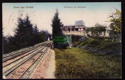 162018 Ansichtskarte Durlach Karlsruhe Mühlberg 1923 Turmberg mit Bergbahn