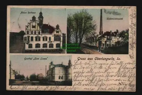 136196 Ansichtskarte Oberlungwitz Sa. 1905 Neues Rathaus Elektricitätswerk Gasthof Zum Lamm