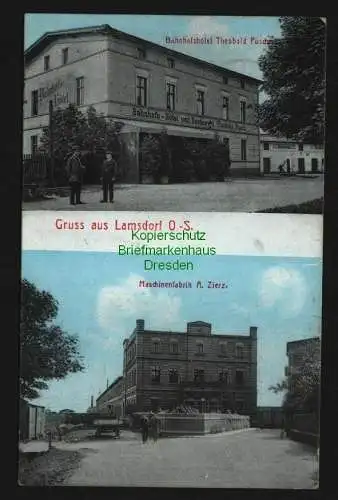 136506 Ansichtskarte Lambinowice Lamsdorf O.-S. 1910 Bahnhofs Hotel Restaurant Fabrik Zierz