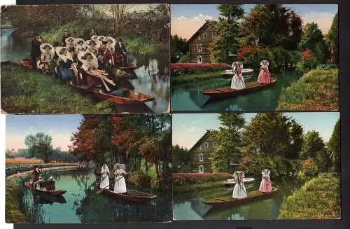 100988 7 Ansichtskarte Spreewald Lübbenau Gasthaus Fröhlicher Hecht Frau Tracht Festspiele