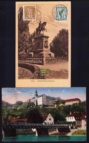 173973 2 Ansichtskarte Gera 1928 Kaiser Wilhelm Denkmal Schloss Osterstein 1921