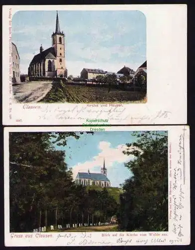 173962 2 Ansichtskarte Clausen um 1905 Kirche und Häuser