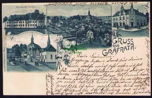 173953 Ansichtskarte Gräfrath Litho 1900 Erziehungs Anstalt Markt Postamt