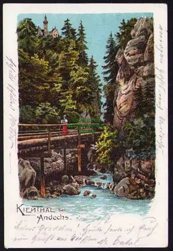 173934 Ansichtskarte Kiental bei Andechs 1902 Litho Felsen Brücke Bach