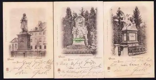 173932 3 Ansichtskarte Bonn 1898 Krieger Denkmal Schumann Denkmal Beethoven Denkmal