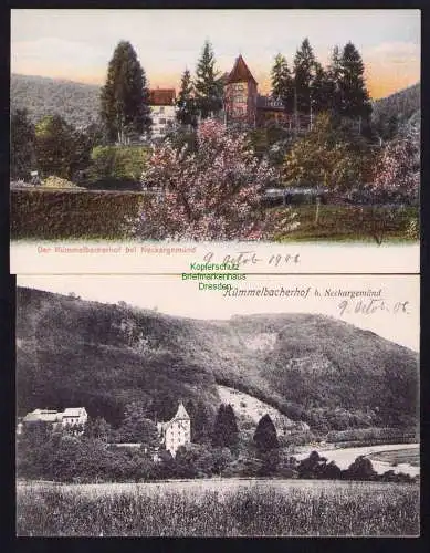 173897 2 Ansichtskarte Kümmelbacher Hof Schneckenbuckel Neckargemünd 1906