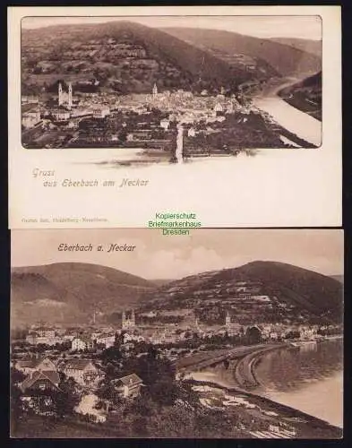 173896 2 Ansichtskarte Eberbach am Neckar um 1900 Panorama 1906