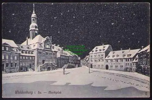 173846 Ansichtskarte Waldenburg i. Sa. Marktplatz im Winter Hotel Deutsches Haus um 1910