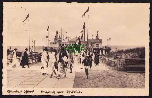 173754 Ansichtskarte Ostseebad Ahlbeck 1938 Eingang zur Brücke  Seebrücke