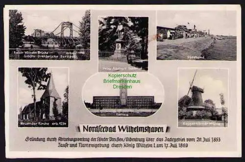 173751 Ansichtskarte Wilhelmshaven Rathaus Köpperhörner Mühle Kaiser Wilhelm Brücke 1955