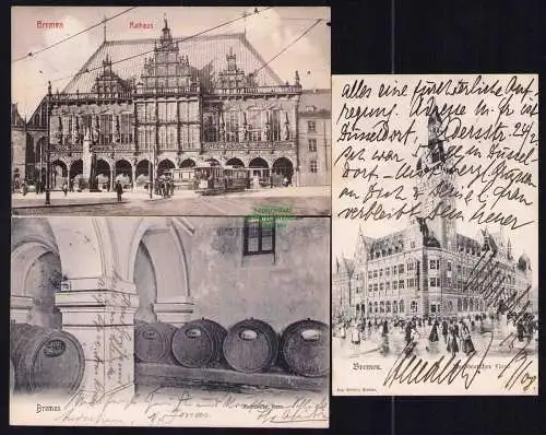 173733 3 Ansichtskarte Bremen 1905 Ratskeller Rose Weinfässer Norddrutscher Lloyd Rathaus