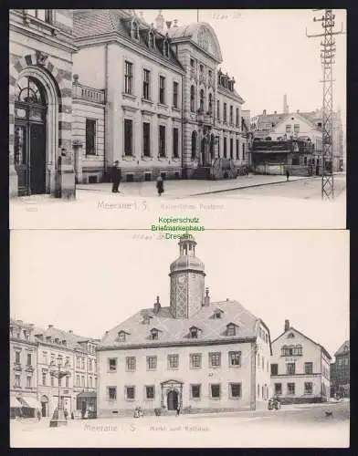 173690 2 Ansichtskarte Meerane i. Sa. um 1905 Kaiserliches Postamt Markt Rathaus