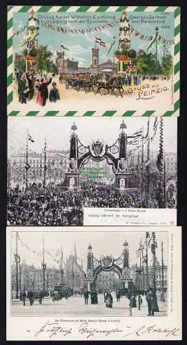 173677 3 Ansichtskarte Leipzig 1903 Kaiser Wilhelm II. König Georg von Sachsen Rückkehr Par