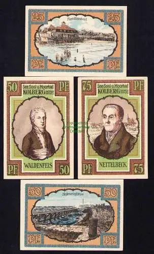 173663 4 Notgeld Scheine Kolberg Ostsee 1921 Hafeneinfahrt nettelbeck Waldenfels