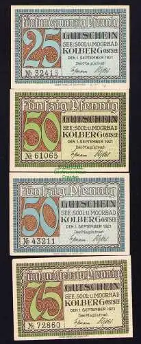 173663 4 Notgeld Scheine Kolberg Ostsee 1921 Hafeneinfahrt nettelbeck Waldenfels