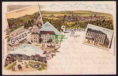 173653 Ansichtskarte Lengefeld Erzgebirge Hotel zur Post Litho 1896 Markt Hotel Erbgericht