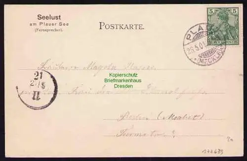 173639 Ansichtskarte Plau Meckl. 1901 Gruss aus Seelust