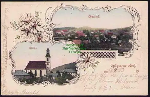 173635 Ansichtskarte Spitzcunnersdorf 1903 Oberdorf Kirche