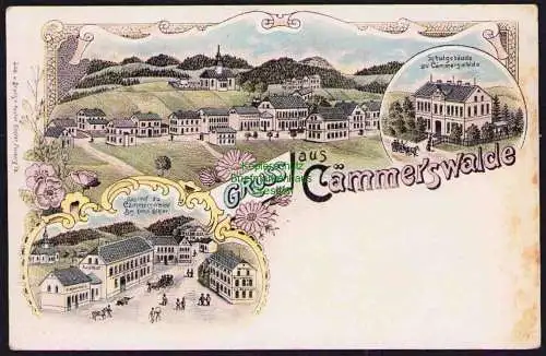 173629 Ansichtskarte Cämmerswalde der Gemeinde Neuhausen/Erzgeb. Litho 1900 Gasthof Schule