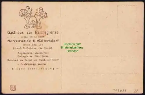 173627 Ansichtskarte Herrenwalde b. Waltersdorf Amtsh. Zittau Gasthaus zur Reichsgrenze