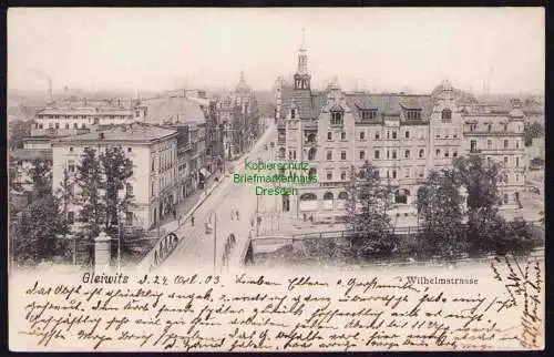 173622 Ansichtskarte Gleiwitz Gliwice O.-S. 1903 Wilhelmstrasse Hotel Schlesischer Hof