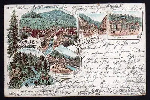 80343 Ansichtskarte Wildbad 1897 Litho Kurplatz Trinkhalle Olgastrasse