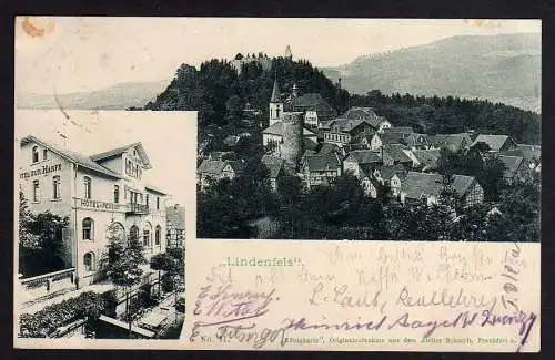 78167 Ansichtskarte Lindenfels Hessen 1902 Hotel zur Harfe Pension