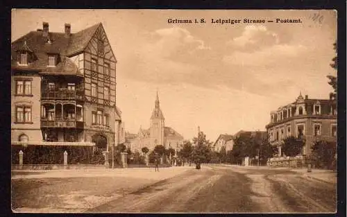 78696 Ansichtskarte Grimma Sachsen Leipziger Straße Postamt 1908