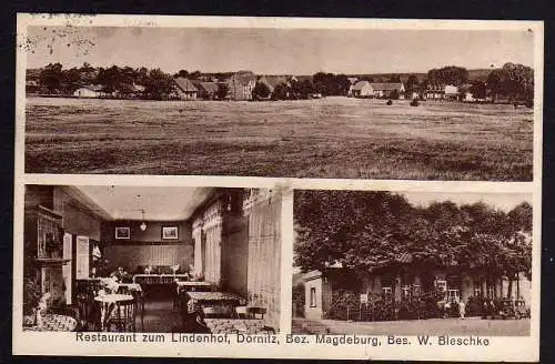 77646 Ansichtskarte Restaurant zum Lindenhof Dörnitz Bez. Magdeburg W. Bleschke 1935