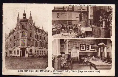 77304 Ansichtskarte Plauen Vogtl. Hotel Restaurant Preussischer Hof Hegelstr. Kantstraße