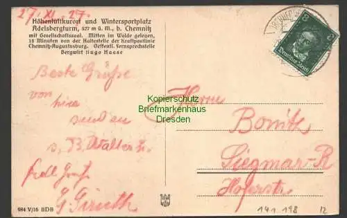 141198 Ansichtskarte Adelsberg b. Chemnitz im Winter 1927 Adelsbergturm