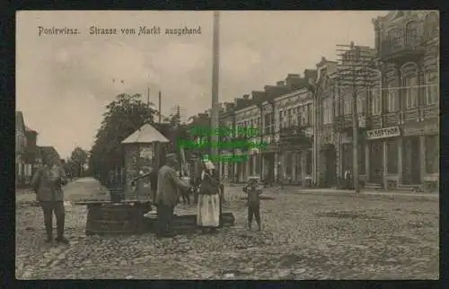 137676 Ansichtskarte Panevezys  Ponewiesch Poniewiez Straße am Markt 1916 Feldpost