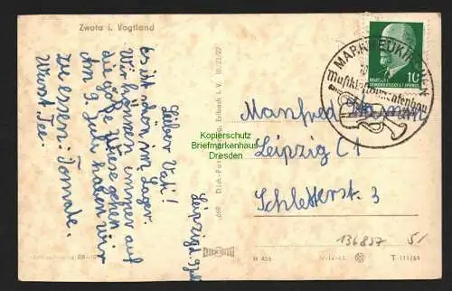 136857 Ansichtskarte Zwota im Vogtland 1959 Dick Foto Verlag Erlbach i. V.