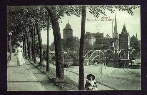 100822 Ansichtskarte Lübeck Partie bei der Hubbrücke um 1920