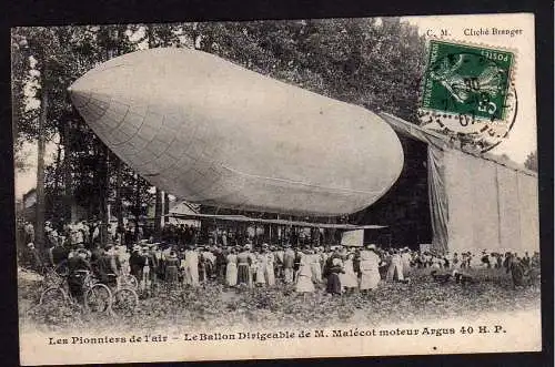 75600 AK Pionier der Luftfahrt Le Ballon Dirigeable de M. Malecot moteur Argus