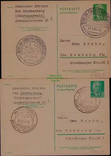 B21715 DDR 2x Ganzsache Pieck P 70 I A Berlin Oberschöneweide Rathen 1957