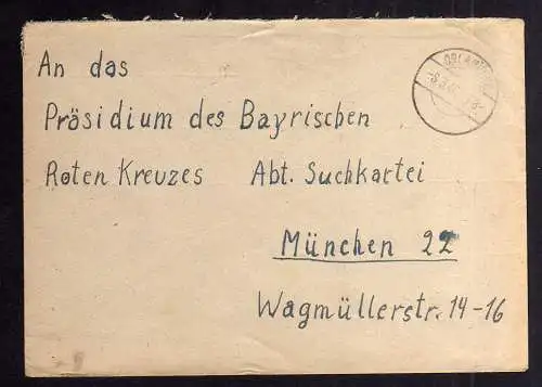 B1993 Brief SBZ Gebühr bezahlt 1946 Orlamünde an Bayr. Rotes Kreuz Suchkartei