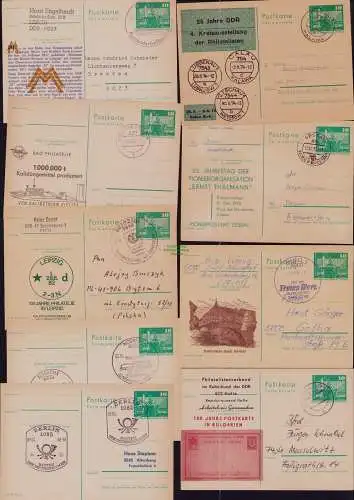B21797 DDR 9x Ganzsache mit privatem Zudruck 1974 - 1982