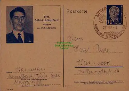 B21603 DDR Ganzsache P 52 02 Pieck Joliot-Curie gebraucht Meuselbach
