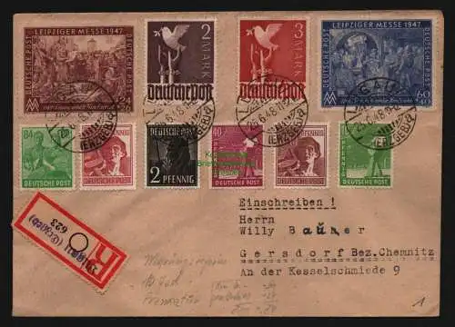 B12632 SBZ Brief Zehnfach Währungsreform 25.6.48 Lugau m. 3.- Taube 961 Gersdorf