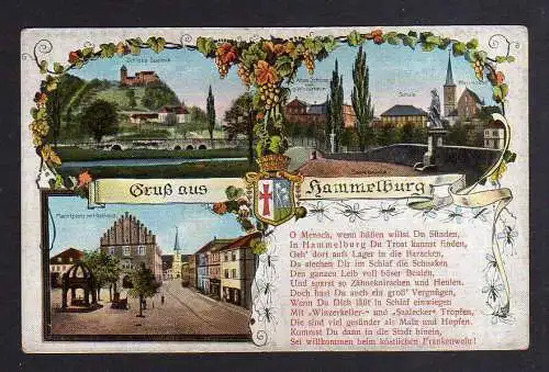 100286 AK Hammelburg Markt Rathaus Schule Kirche Saaleck